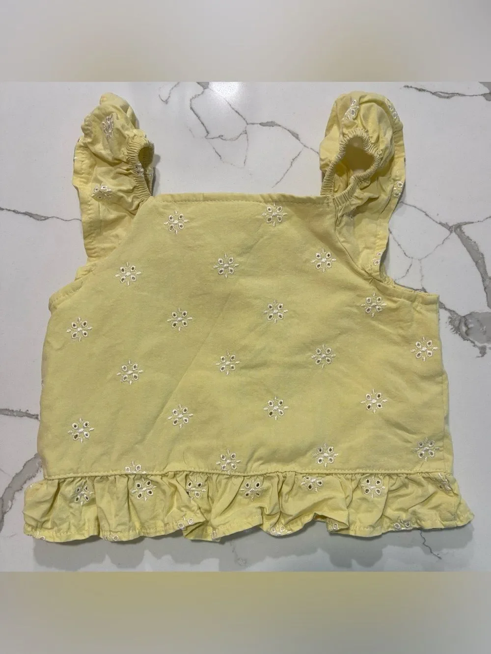 Little Lass Yellow Eyelet Ruffle Strap Sleeveless Wooden Button Down Tank Top 3T